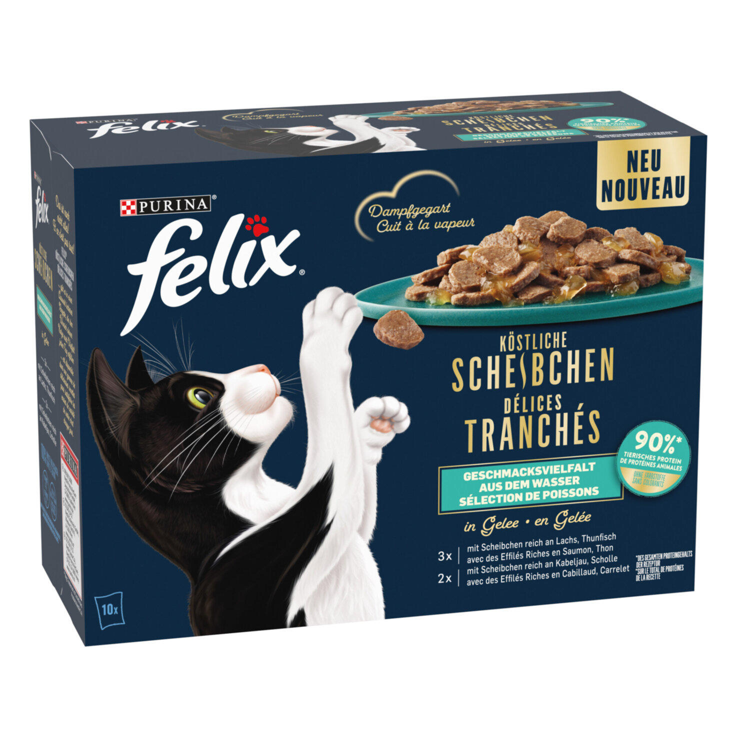 Felix Delicious Slices Katzenfutter in Gelee Fisch 10x80g