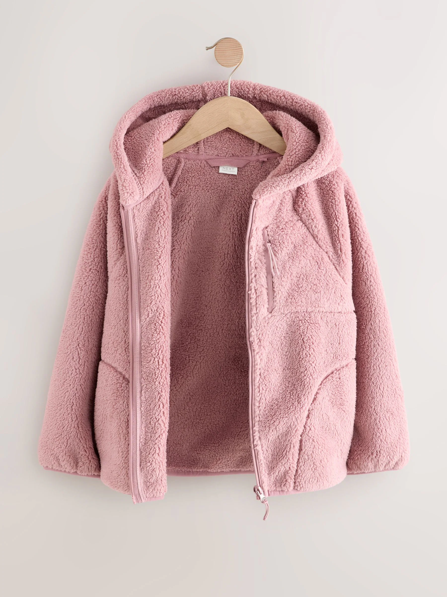 Roze - Fleecejack met capuchon en ritssluiting (3-16jr)