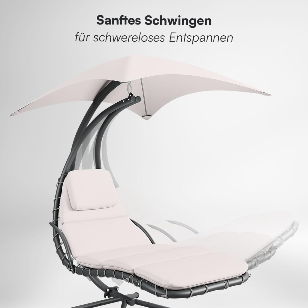 STEELSØN Schwebeliege Nyria, Hängeliege mit Gestell, Hängesessel inkl. Polsterauflage für Garten, Terrasse und Balkon, Schaukelliege, Schwingliege mit Sonnendach beige