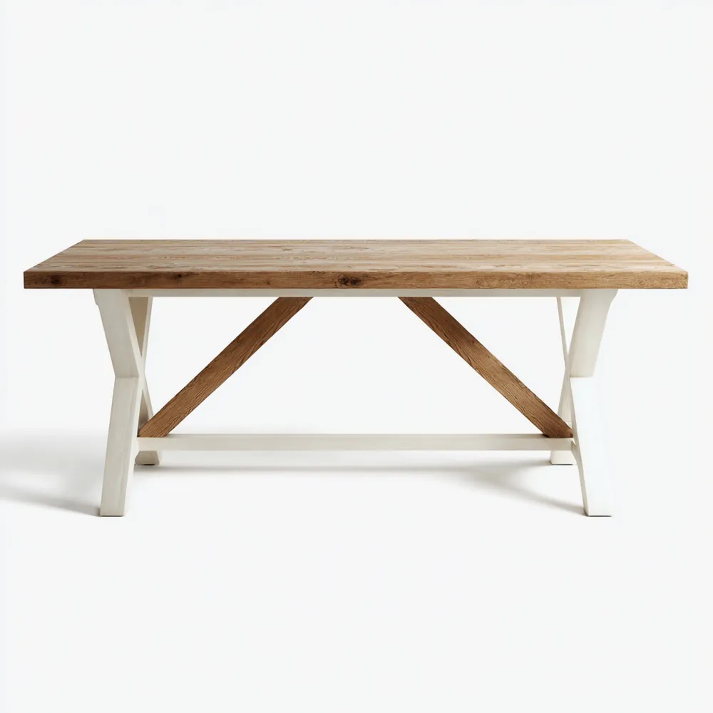 Esstisch Massivholz 180x90x75 cm – Weiß/Braun – Landhausstil