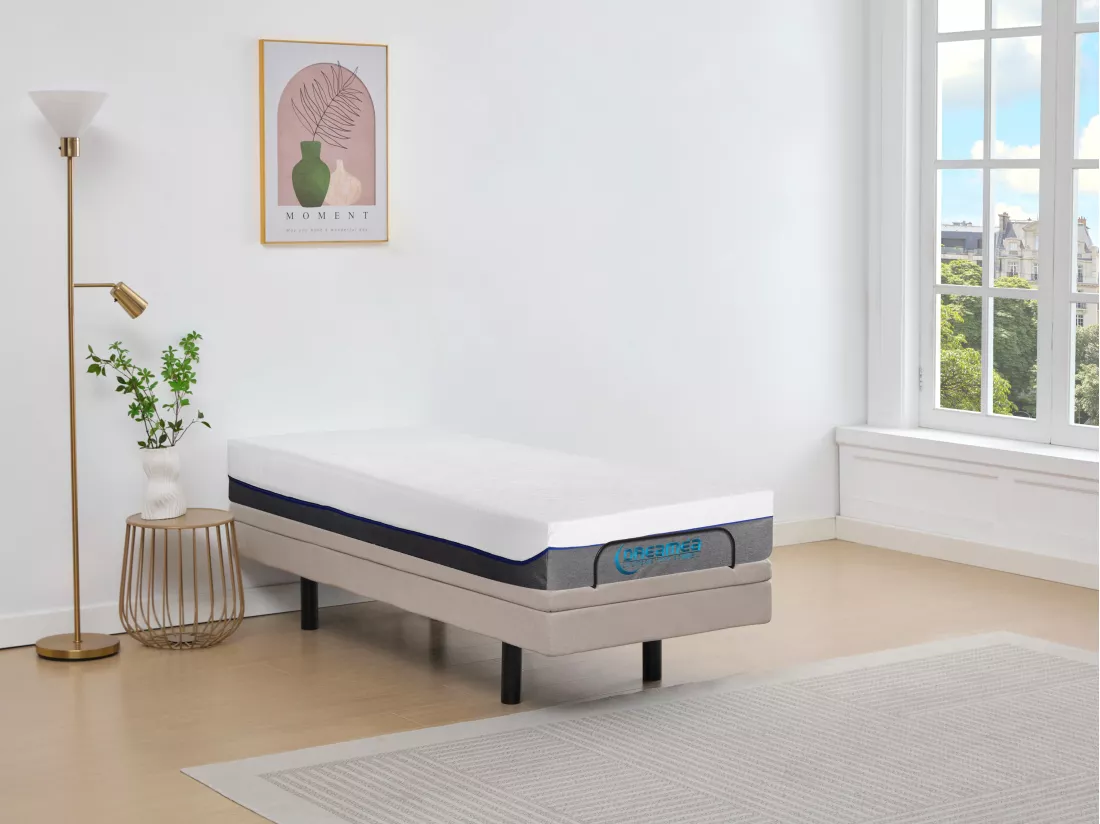 Lit électrique de relaxation déco + matelas mémoire de forme - 90 x 200 cm - Tissu - Beige - MENASINA de YSMÉE