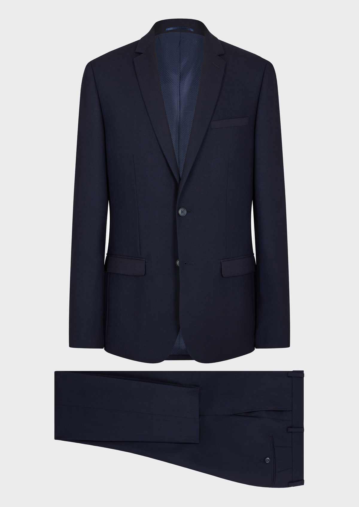 Costume 2 pièces Regular en laine stretch unie bleu marine