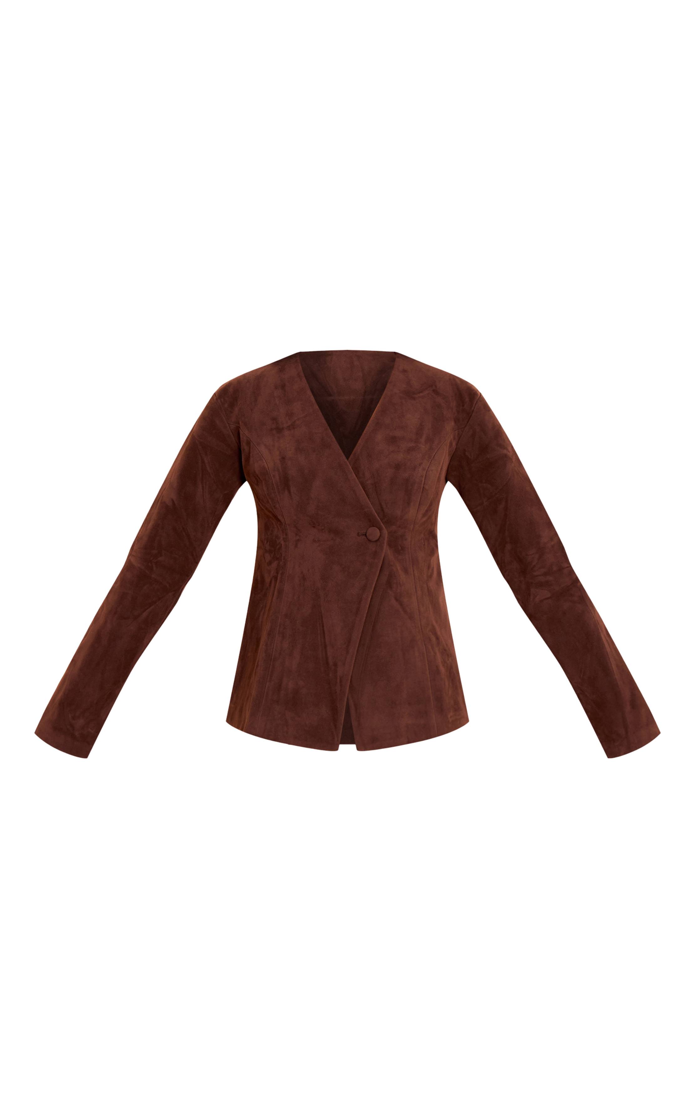 Marron Foncé Blazer Cintré En Synthétique Structurée Avec Taille Resserrée