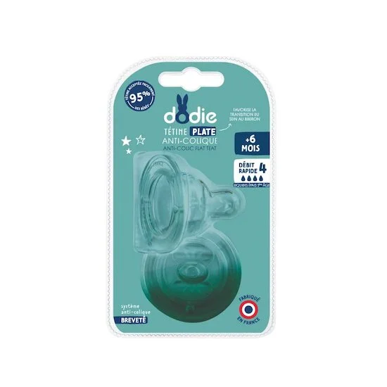Lot de 2 Tétines Sensation+ Plate   Débit rapide - Liquide épais        6 mois +   de               Dodie