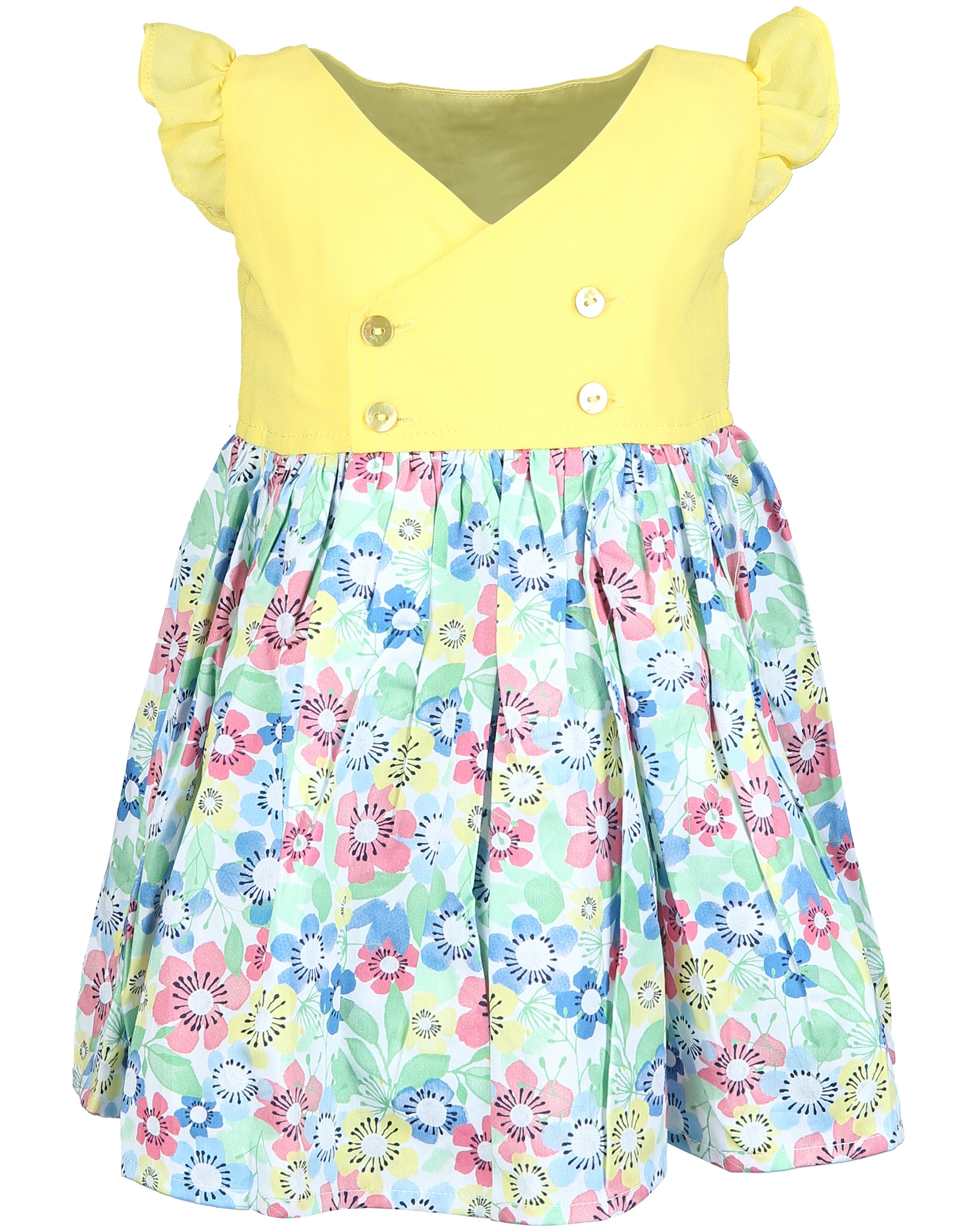 Kurzarmkleid FLOWERS in gelb/bunt
