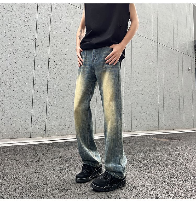 POSI - Mid Rise Washed Straight Leg Jeans