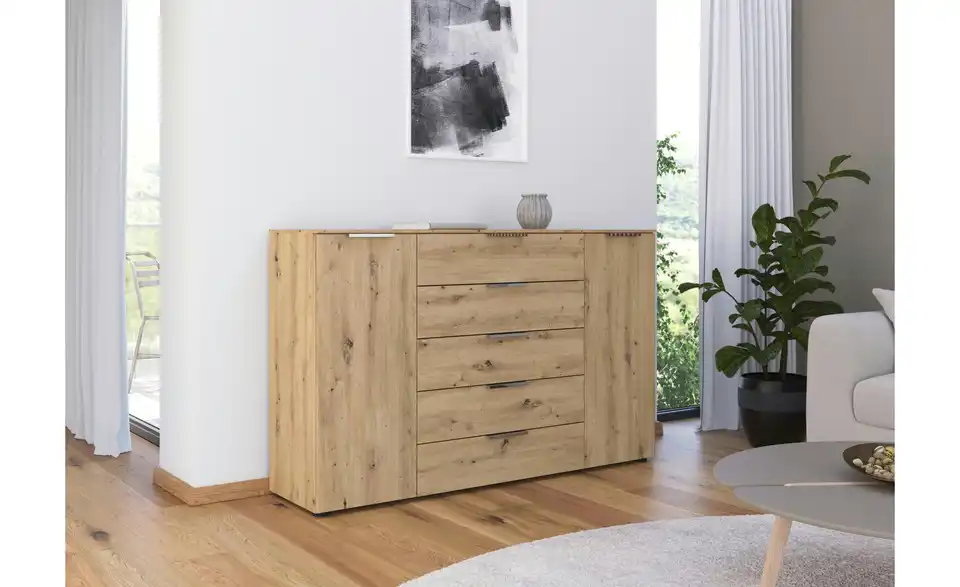 Sideboard Eiche Artisan (Nachbildung) Front: Dekor, Oberboden: Dekor 160 cm verchromt
