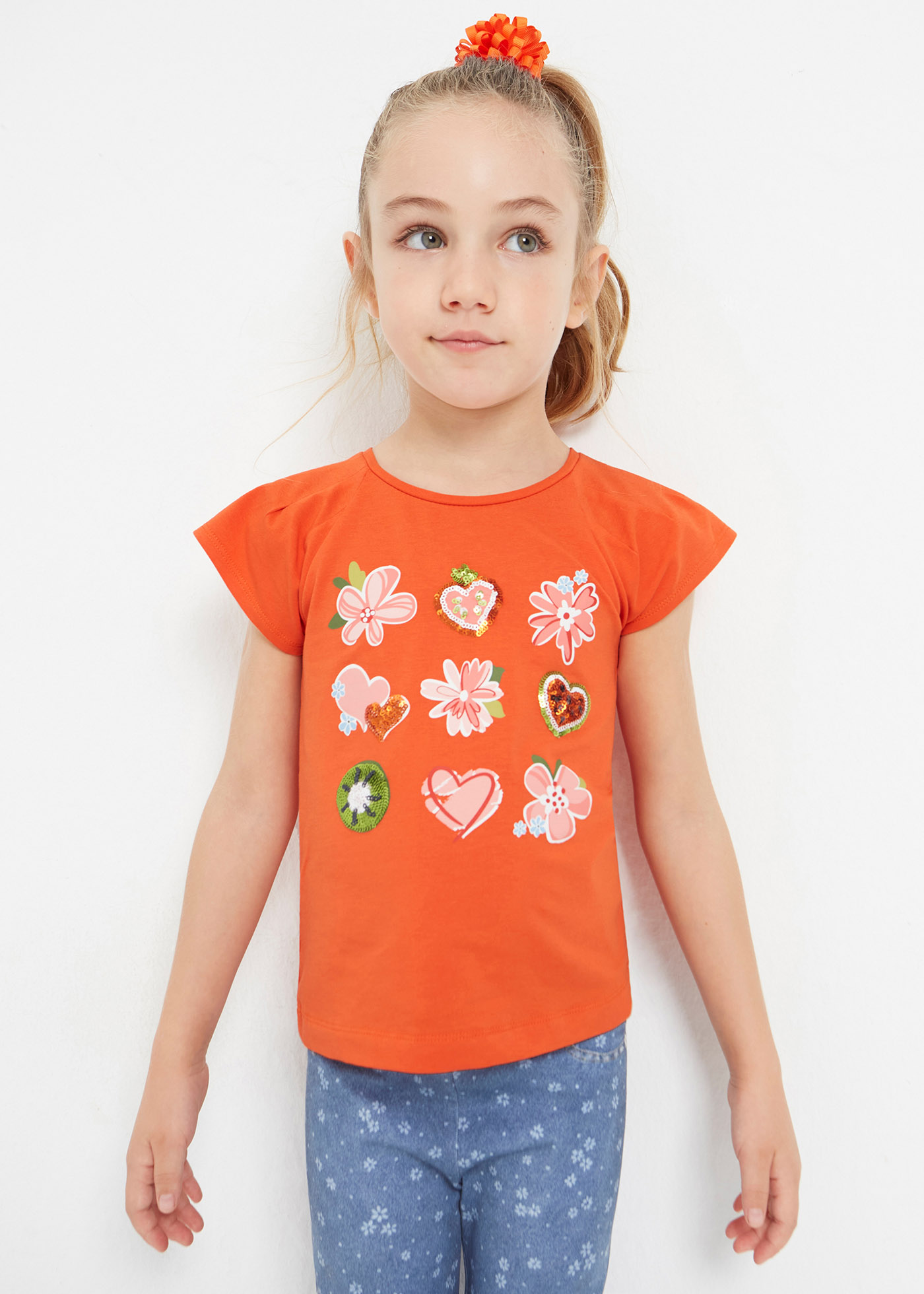 Camiseta de algodão de manga curta com estampa para meninas