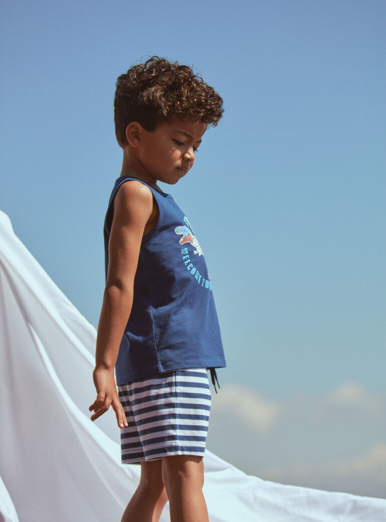 Débardeur et short bleu marine et blanc en jersey
