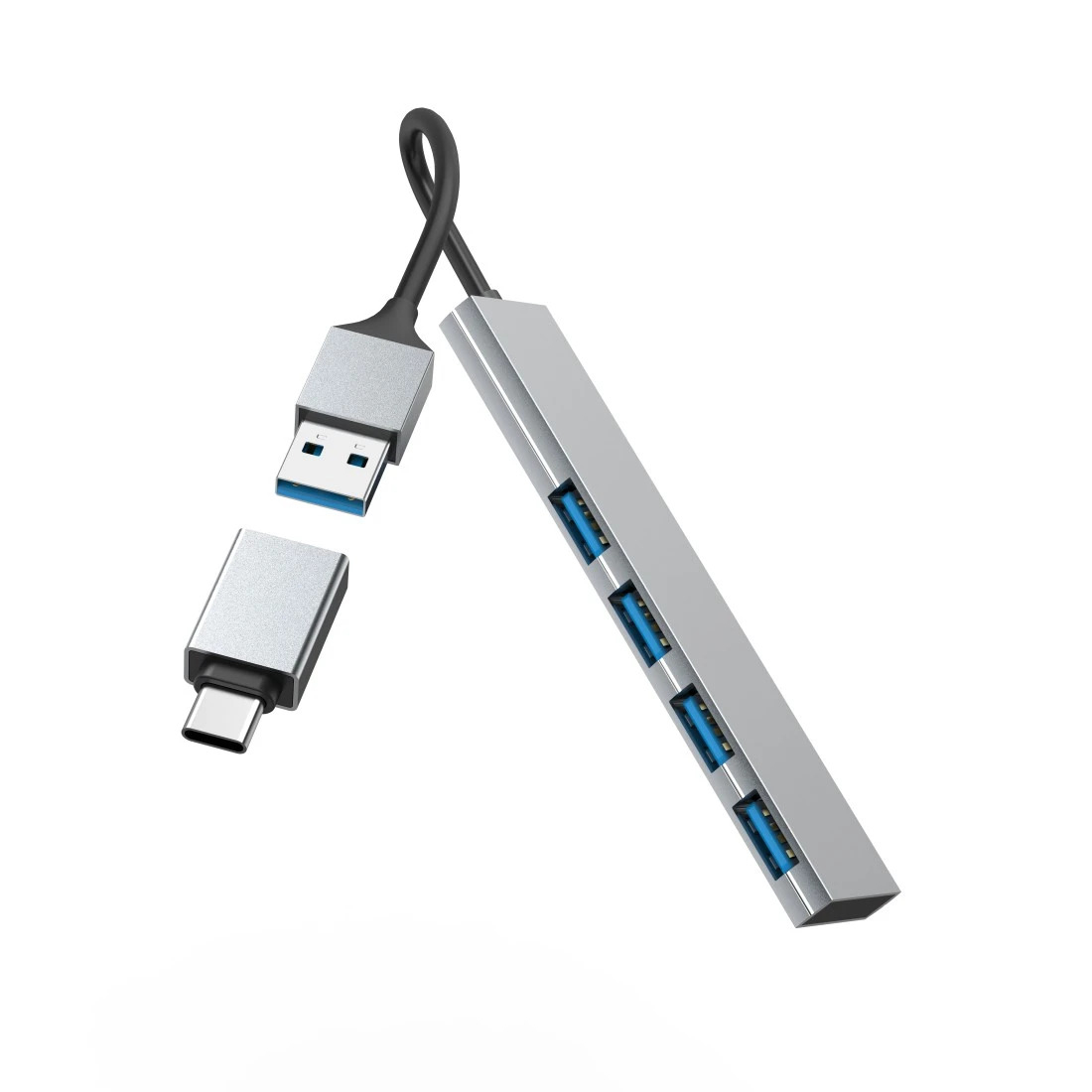 (5 Gbit/s) USB C / USB 3.0 4-fach Multiport Adapter Highspeed Aluminium Hub (00200141) - Grau