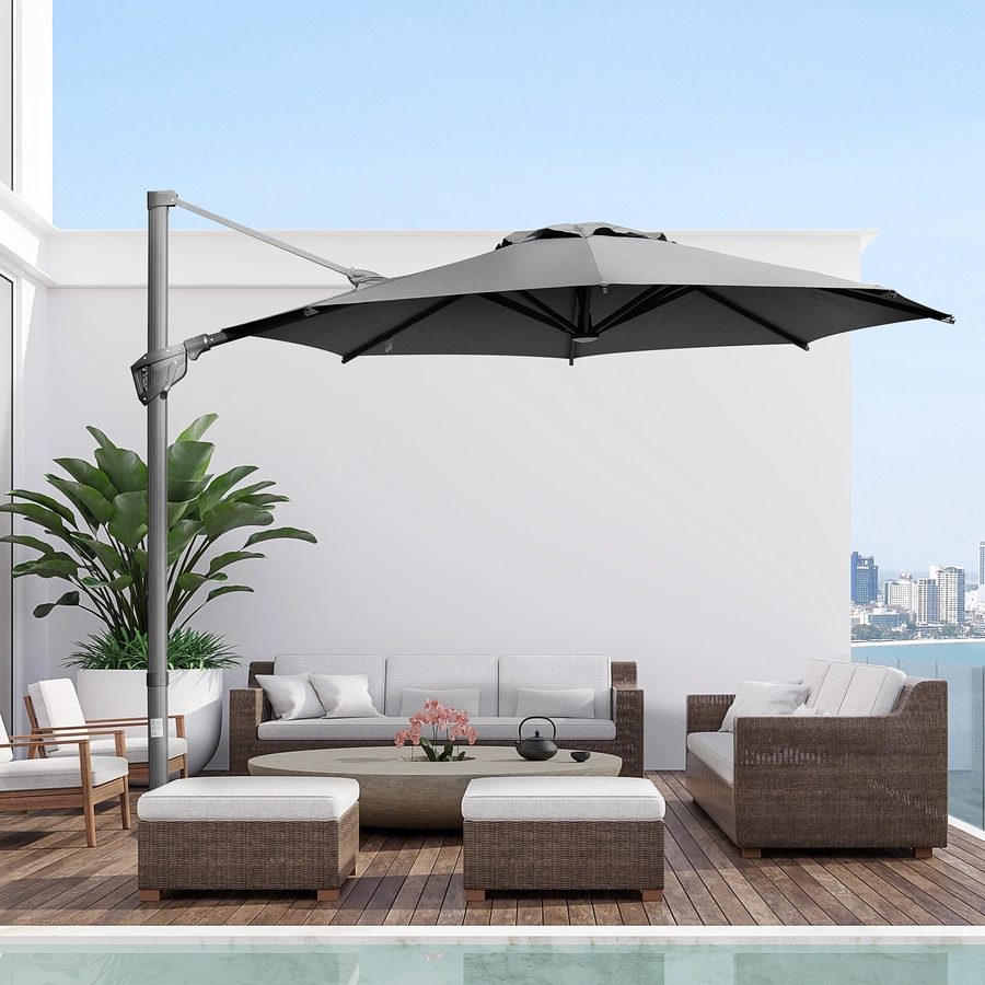 Outsunny Sonnenschirm mit verstellbarem Neigungssystem grau