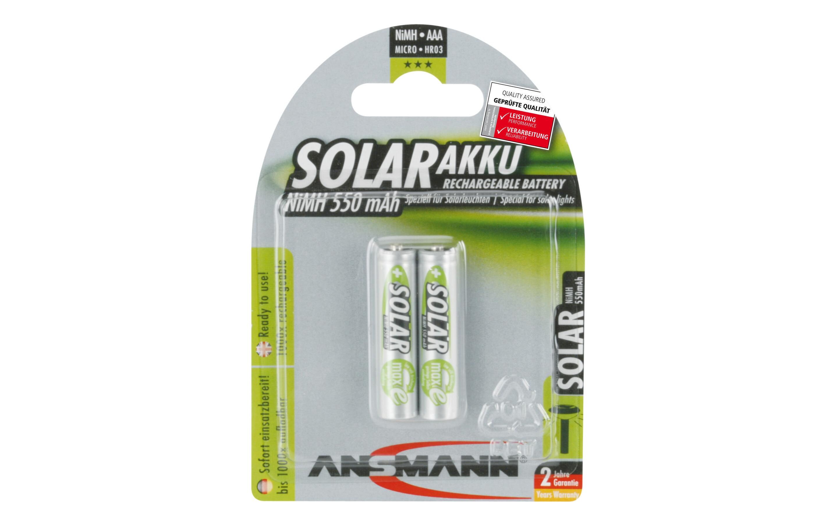 Akku Solar NiMH AAA für Solaranwendungen 550 mAh, 2 StückAAA-Akkus im 2er-Pack