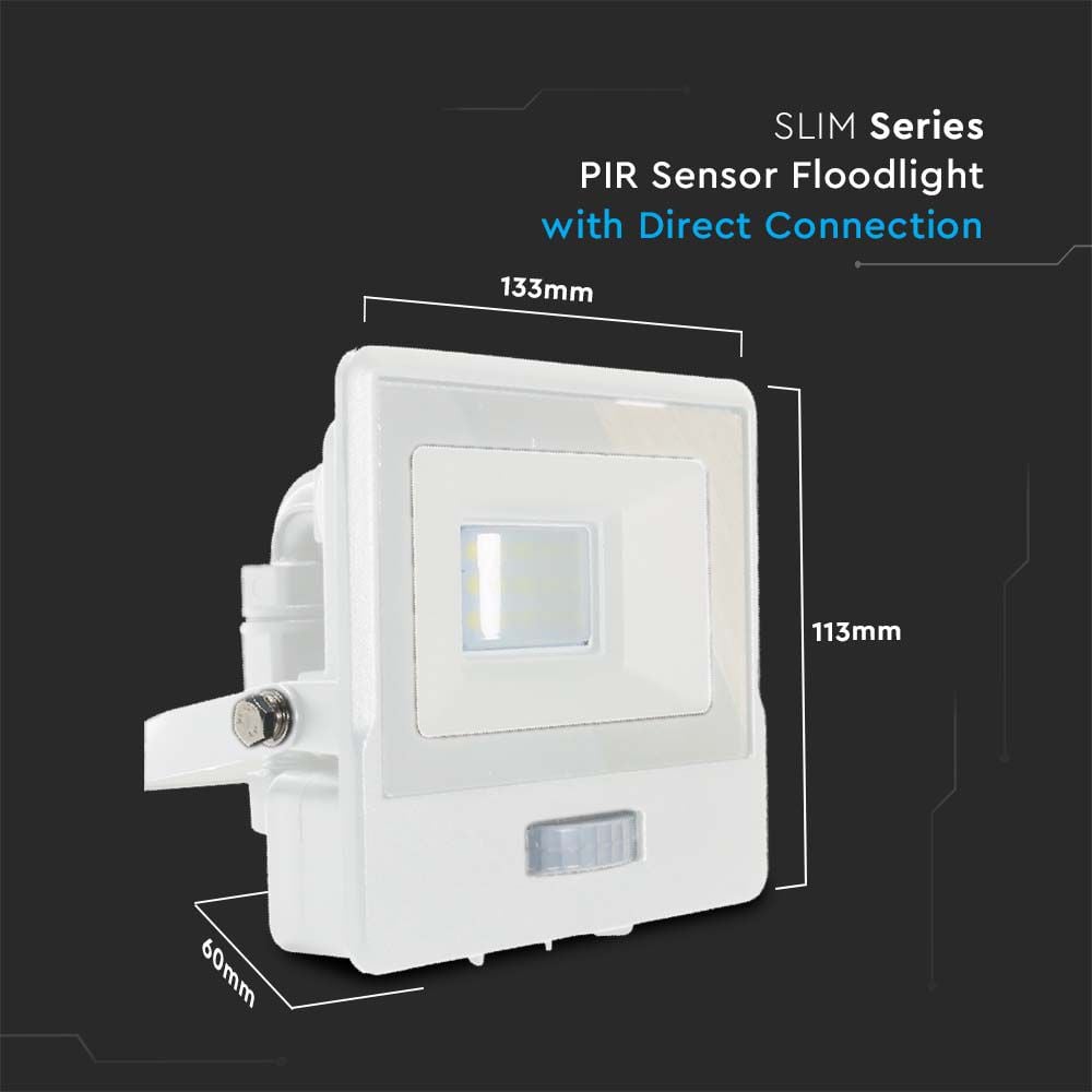 LED-schijnwerper met PIR-sensor - Samsung - IP65 - Wit - 10W - 735 lumen - 4000K - 5 jaar - Modelnr.: VT-118S-W