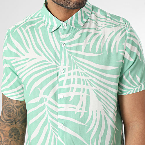 Chemise Manches Courtes Floral Vert Blanc