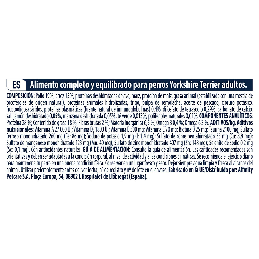 Ração Advance Active Defense para cães adultos da raça Yorkshire Terrier, 1,5 kg.