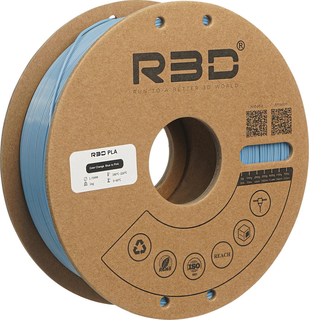 R3D  PLA Color Change Blue to Pink, 1.75 mm / 1000 g    Farbwechselndes PLA-Filament in Blau-Pink