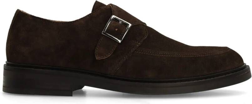 Manfield Heren Donkerbruine suède gespschoenen