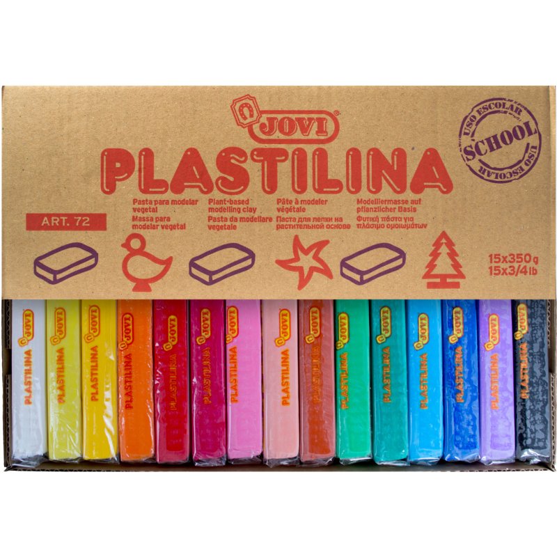 Pâte à modeler jovi plastilina végétale assortiment 15 pains 350g