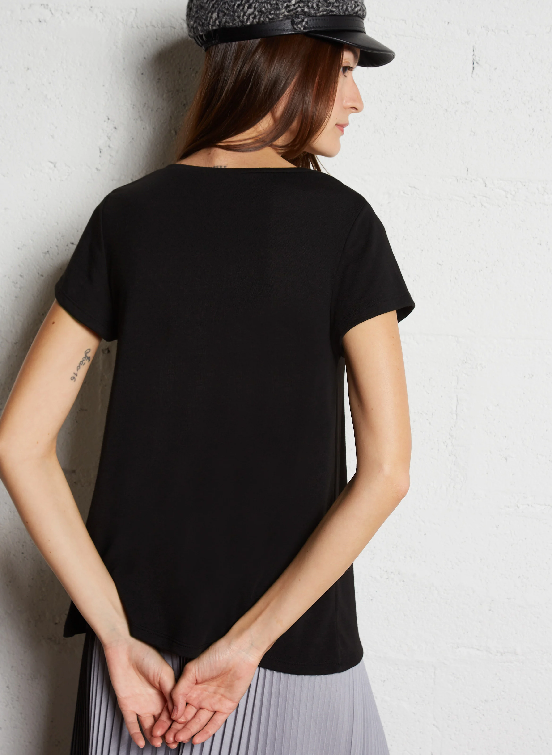 Tee-shirt col V droit | Noir