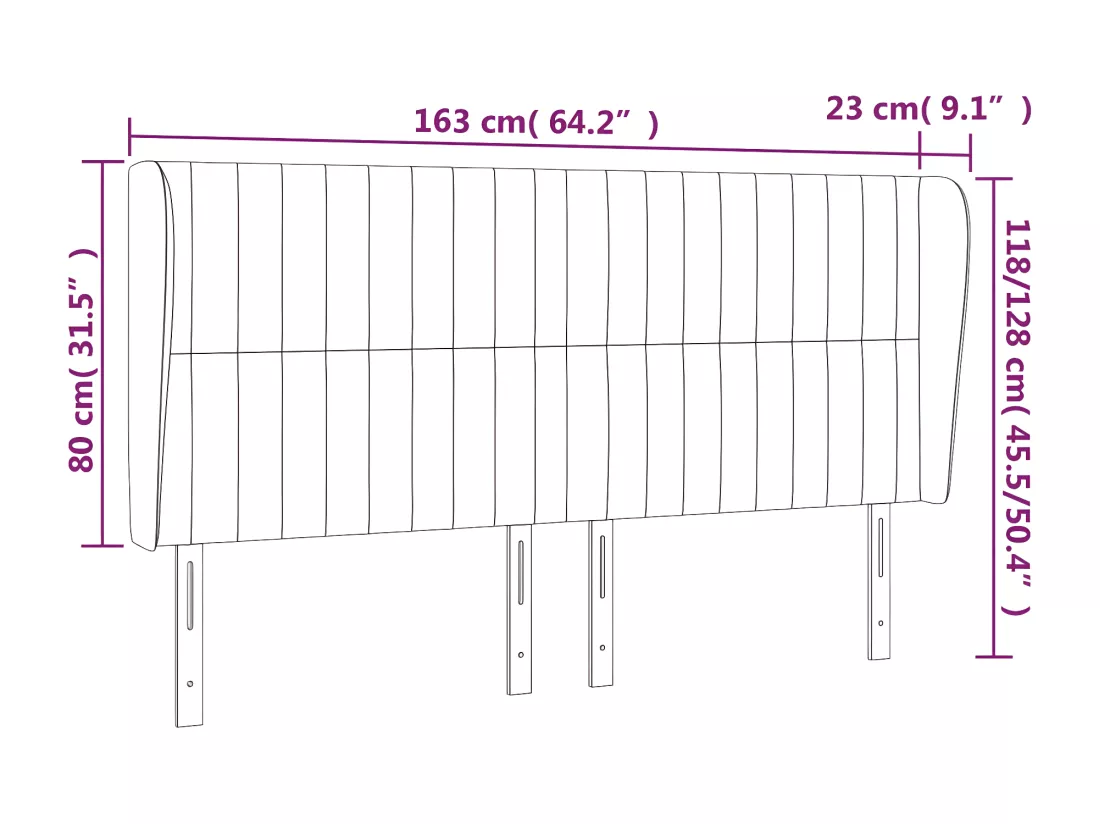 Tête de lit avec oreilles Crème 163x23x118/128 cm Tissu