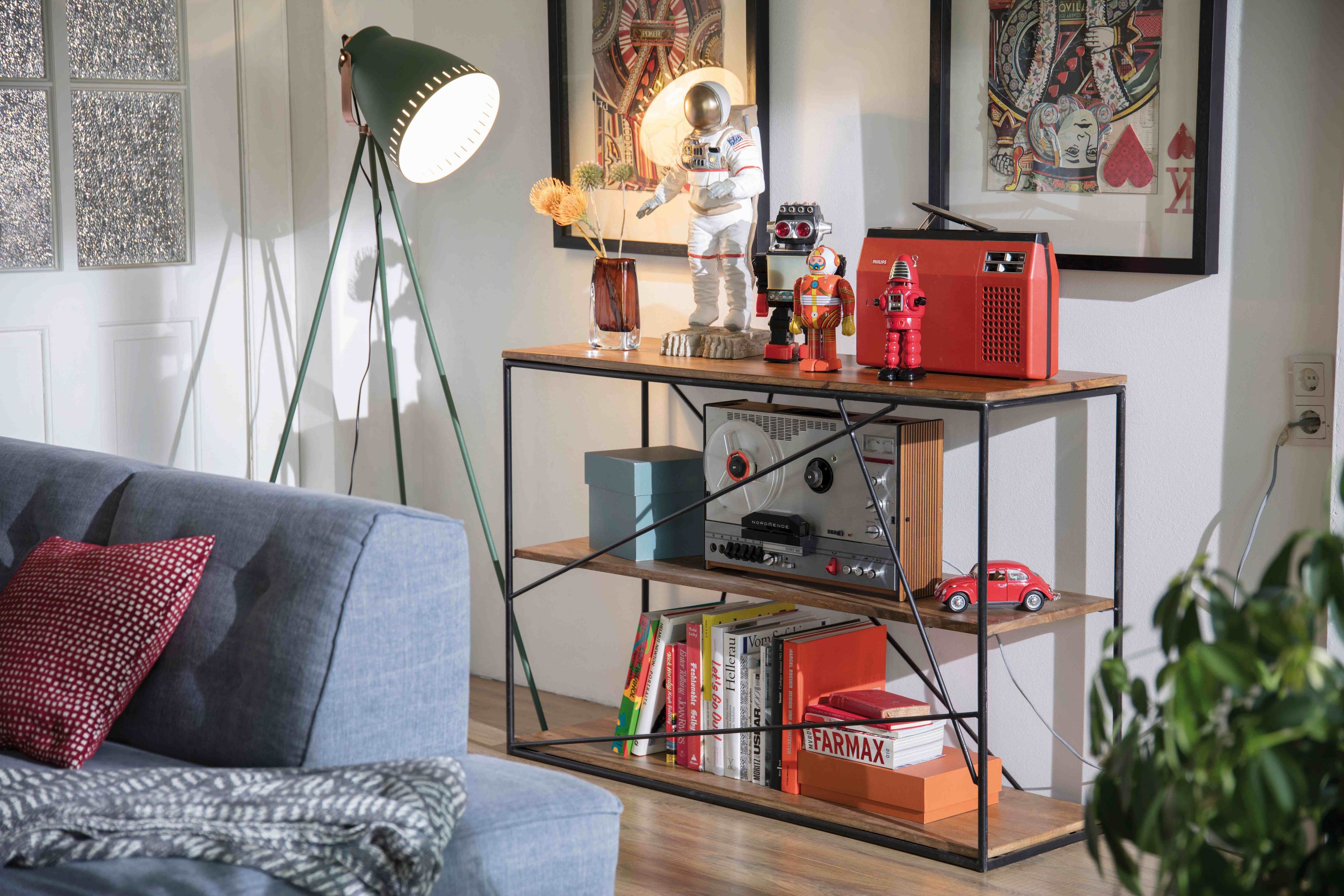 Standregal Mangoholz Metall Regal Bücherregal Kommode Sideboard Metallregal