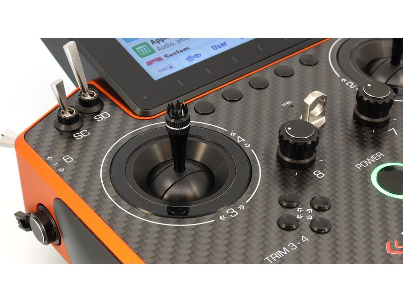 Jeti Fernsteuerung DS-24II Carbon Line Orange 24 Kanal, Dup Professioneller 24-Kanal-Sender mit Geber auf Rückseite und Carbon-Frontplatte