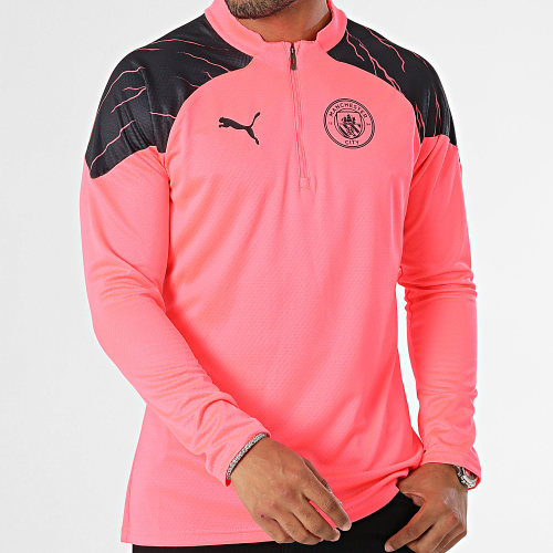Sweat Col Zippé Manchester City 772858 Rose Fluo Noir