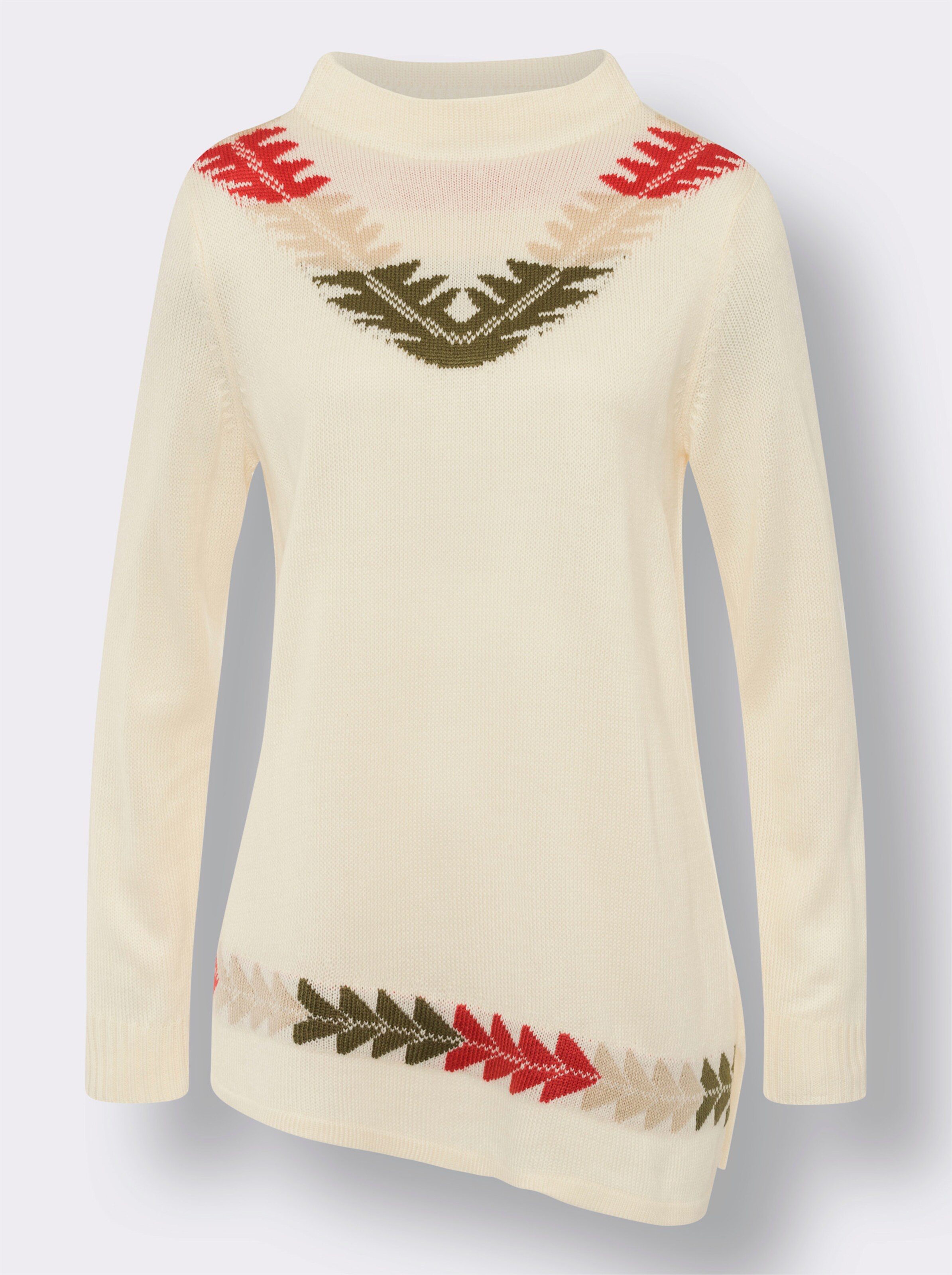Stehkragenpullover mit asymmetrischem Saum