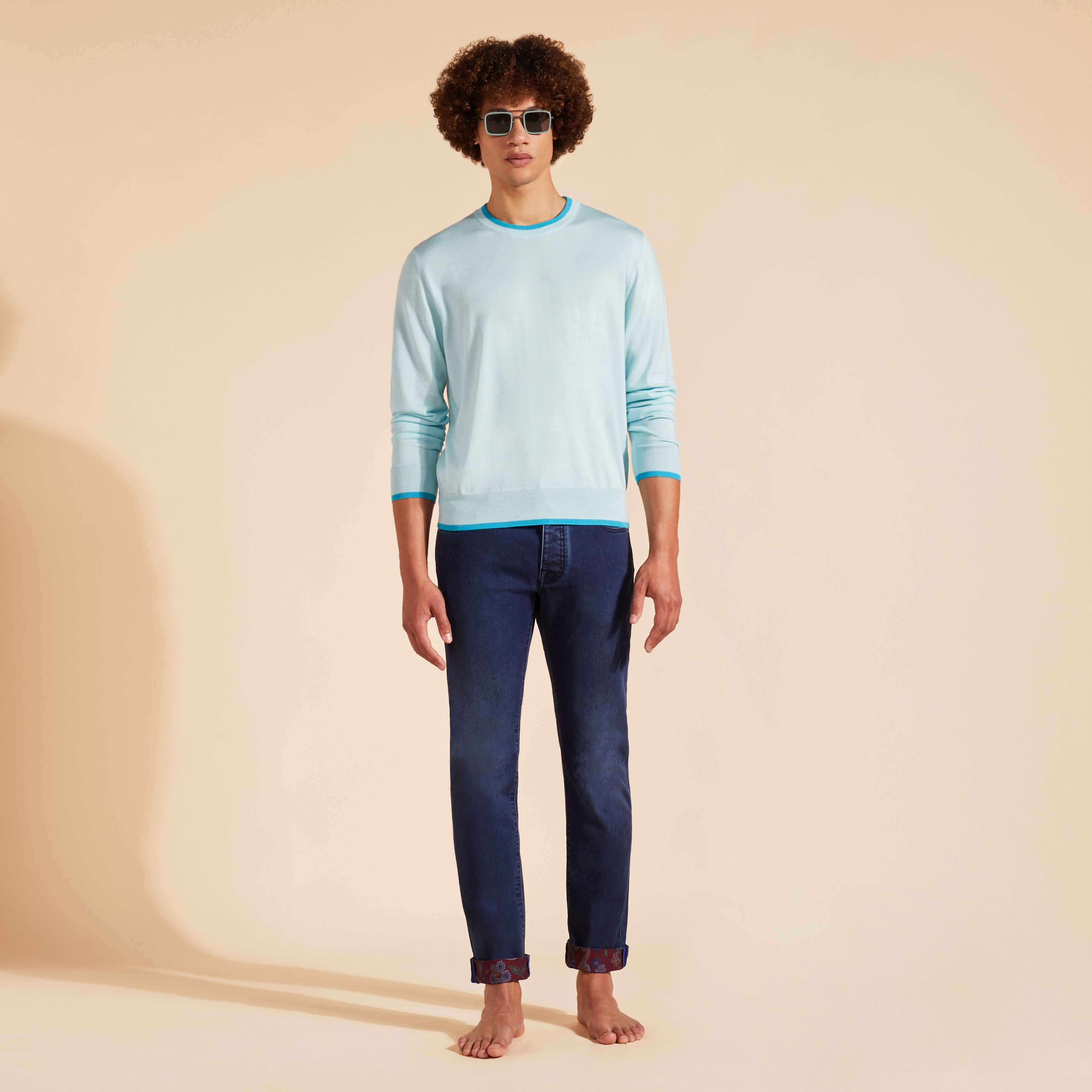 Pullover en laine mérinos cachemire soie ras-du-cou homme