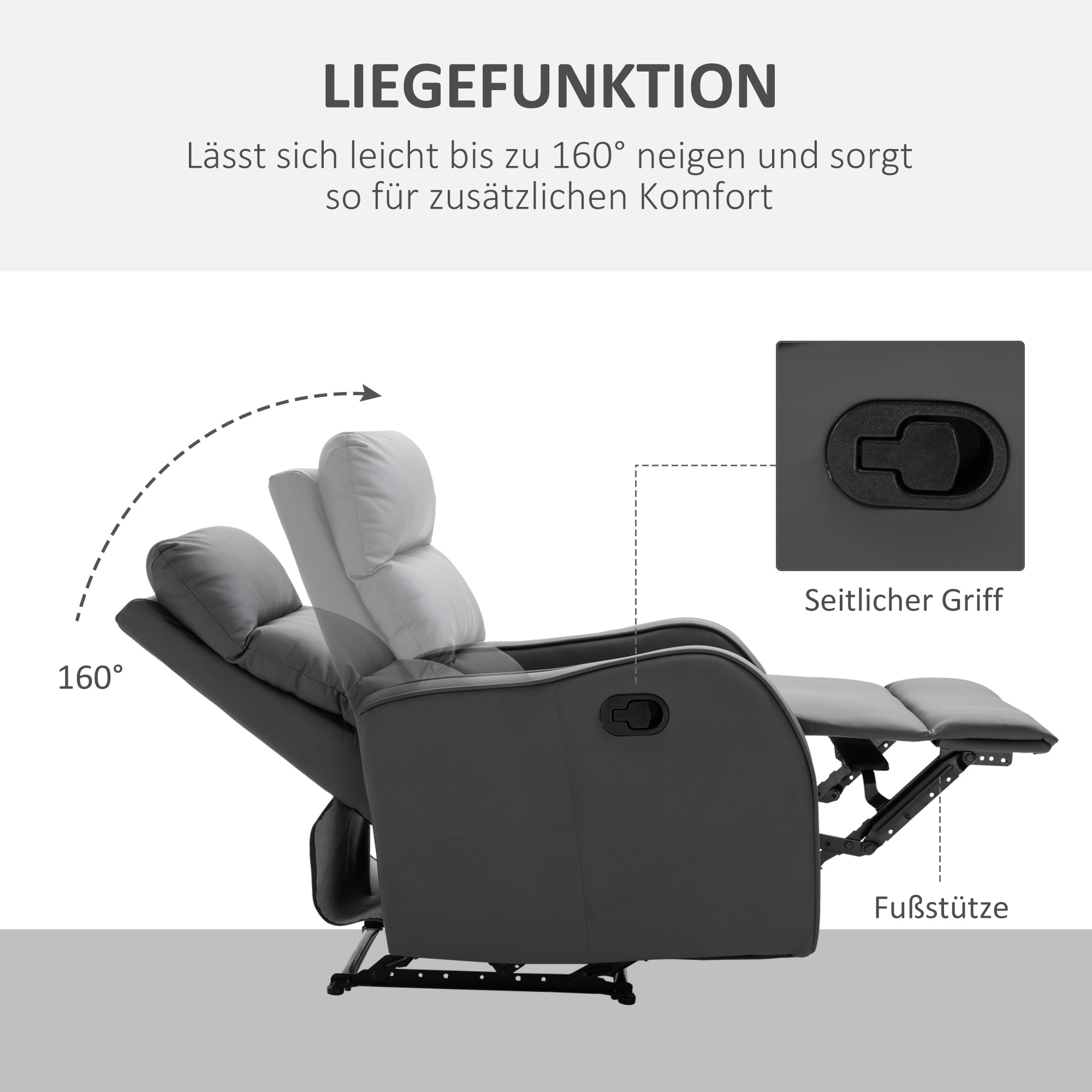 HOMCOM Relaxsessel mit Fußstütze grau 89L x 65B x 100H cm