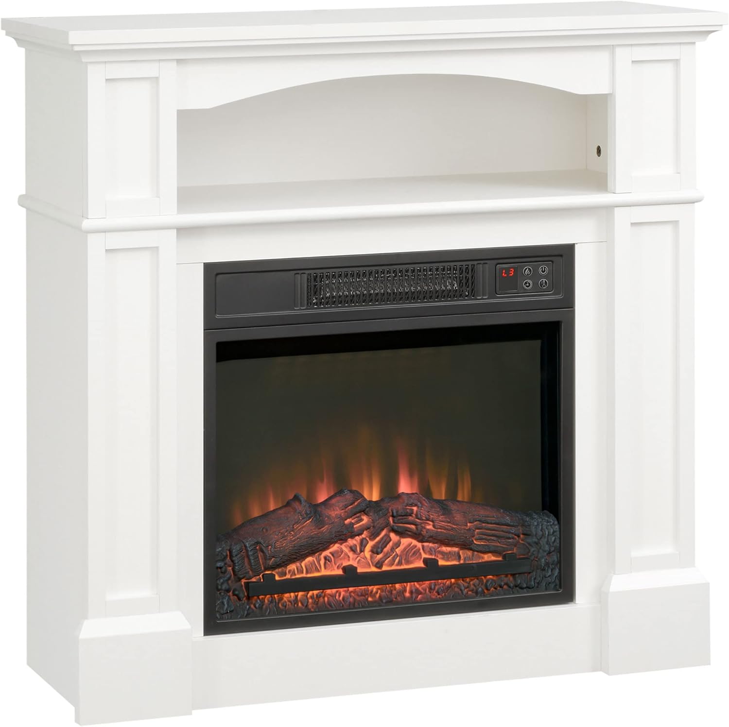 HOMCOM Elektrokamin mit Heizung, elektrischer Kaminmit LED Flammeneffekt, 1800 W Dekokamin mit Timer, Einstellbarer Thermostat, elektrisch Kaminfeuer Kaminofen mit Fernbedienung, Weiß