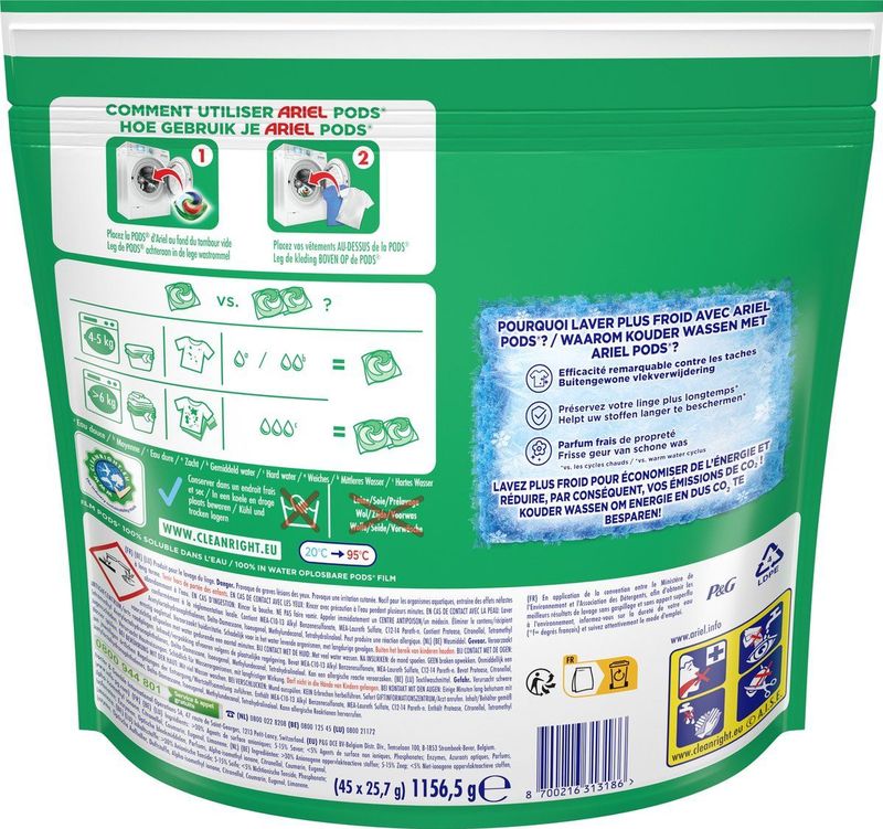 Ariel 4in1 Wasmiddel Pods +Ultra Vlekverwijderaar - 45 Capsules