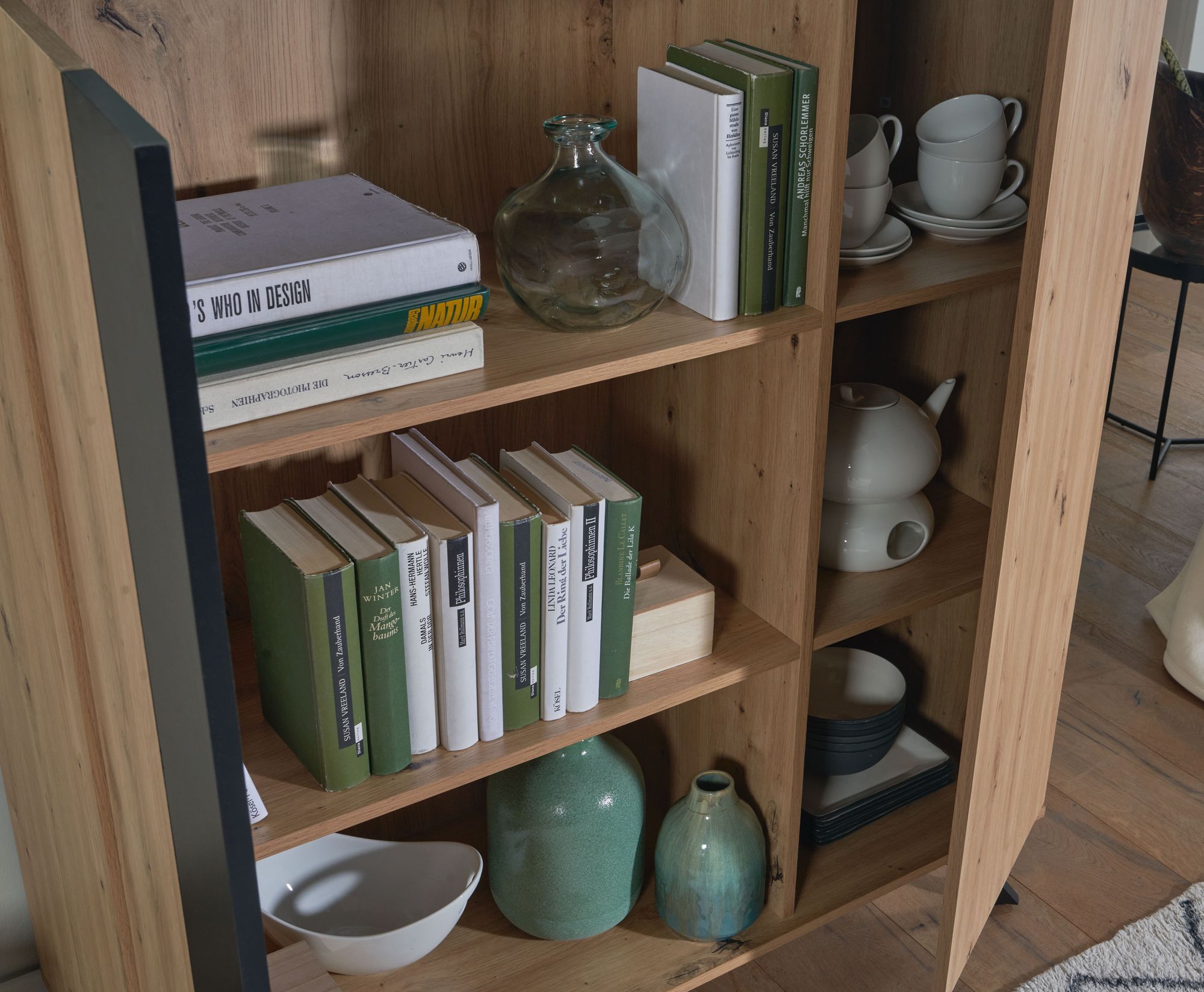 Highboard FineBuy Sideboard 110x125x40 cm MDF Eiche Dekor Kommode Anrichte