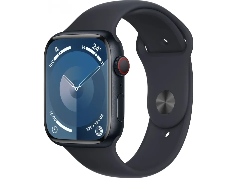 Apple Watch Series 9 (GPS   Cellular) - 45 mm - midnatsaluminium - smart ur med sportsbånd - fluoroelastomer - midnat - båndstørrelse: S/M - 64 GB - Wi-Fi, Bluetooth, UWB, LTE - 4G - 39 g