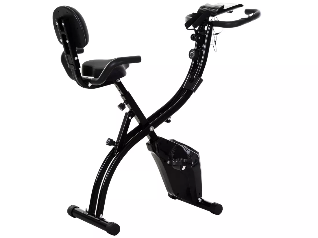 Vélo d'appartement pliant 8 niveaux de résistance magnétique dossier selle réglable poignées ergonomiques écran LCD multifonction suspensions support tablette acier noir