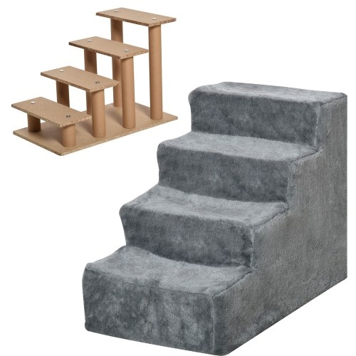 Escada para animais de estimação PawHut de 4 degraus na cor cinza