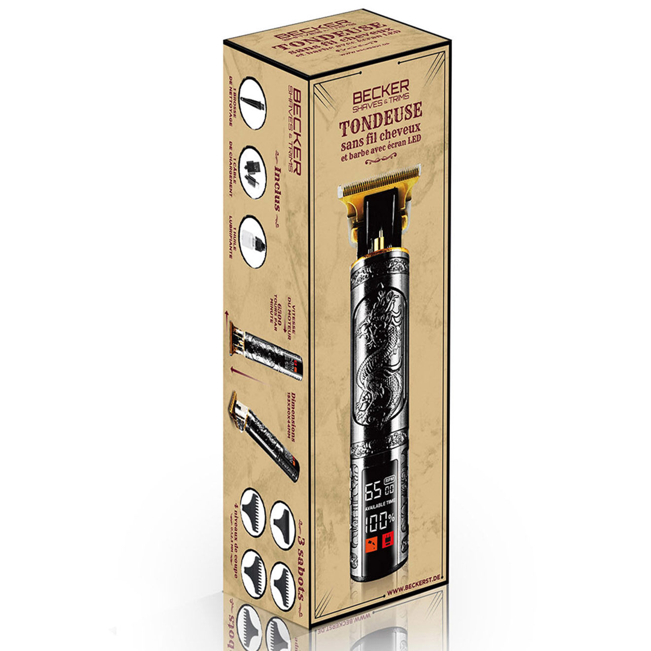 Becker Shaves & Trims Tondeuse sans fil avec ecran led dragon noire