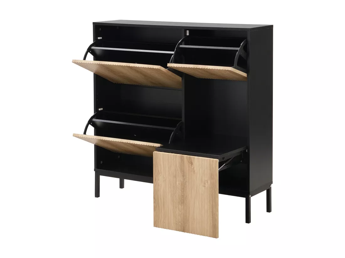 Meuble à chaussures avec banc pliable - 3 portes abattantes - Noir & Naturel