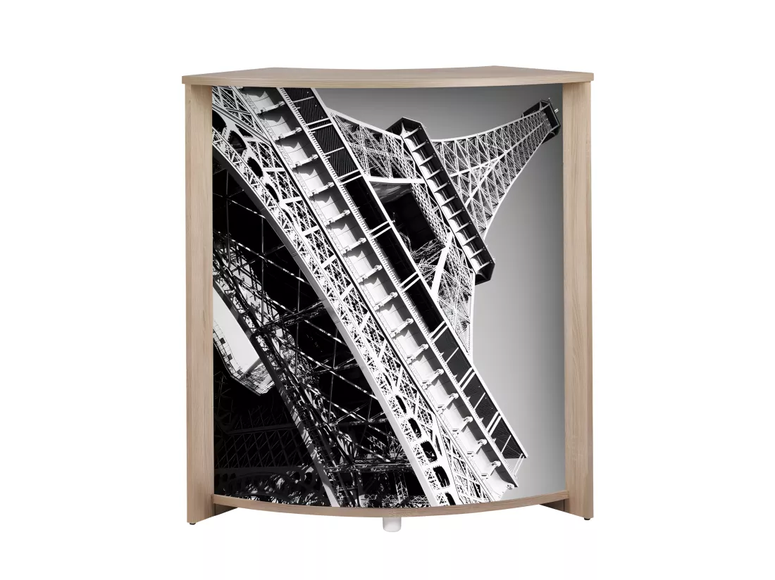 Meuble-Comptoir Bar Chêne 3 Niches 96,7 x 104,8 x 44,9 cm - Coloris: Tour Eiffel 750 751