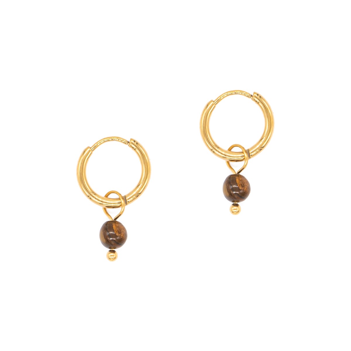 Boucles d'oreilles créoles Serena en pierres Oeil de Tigre