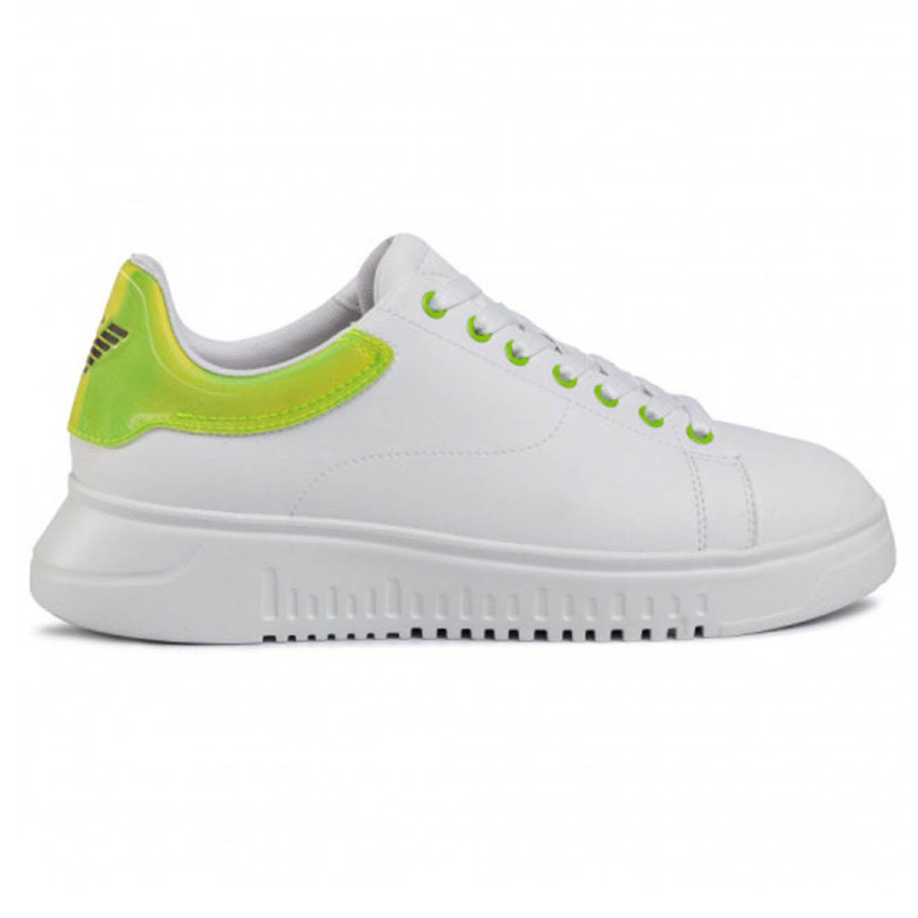 EA7 Baskets en Cuir blanc/vert fluo