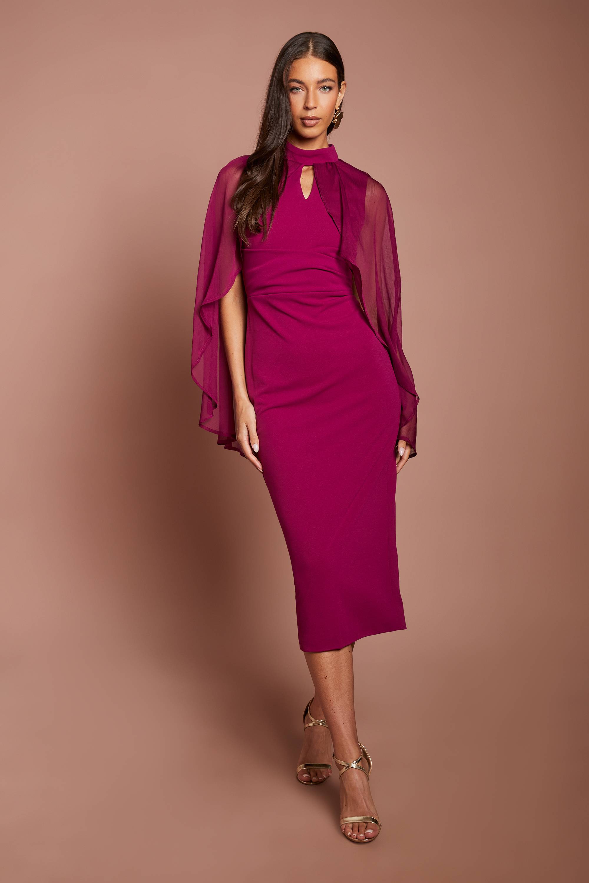 Coast Robe Midi Col Haut Avec Détail Taille Enveloppante Et Cape