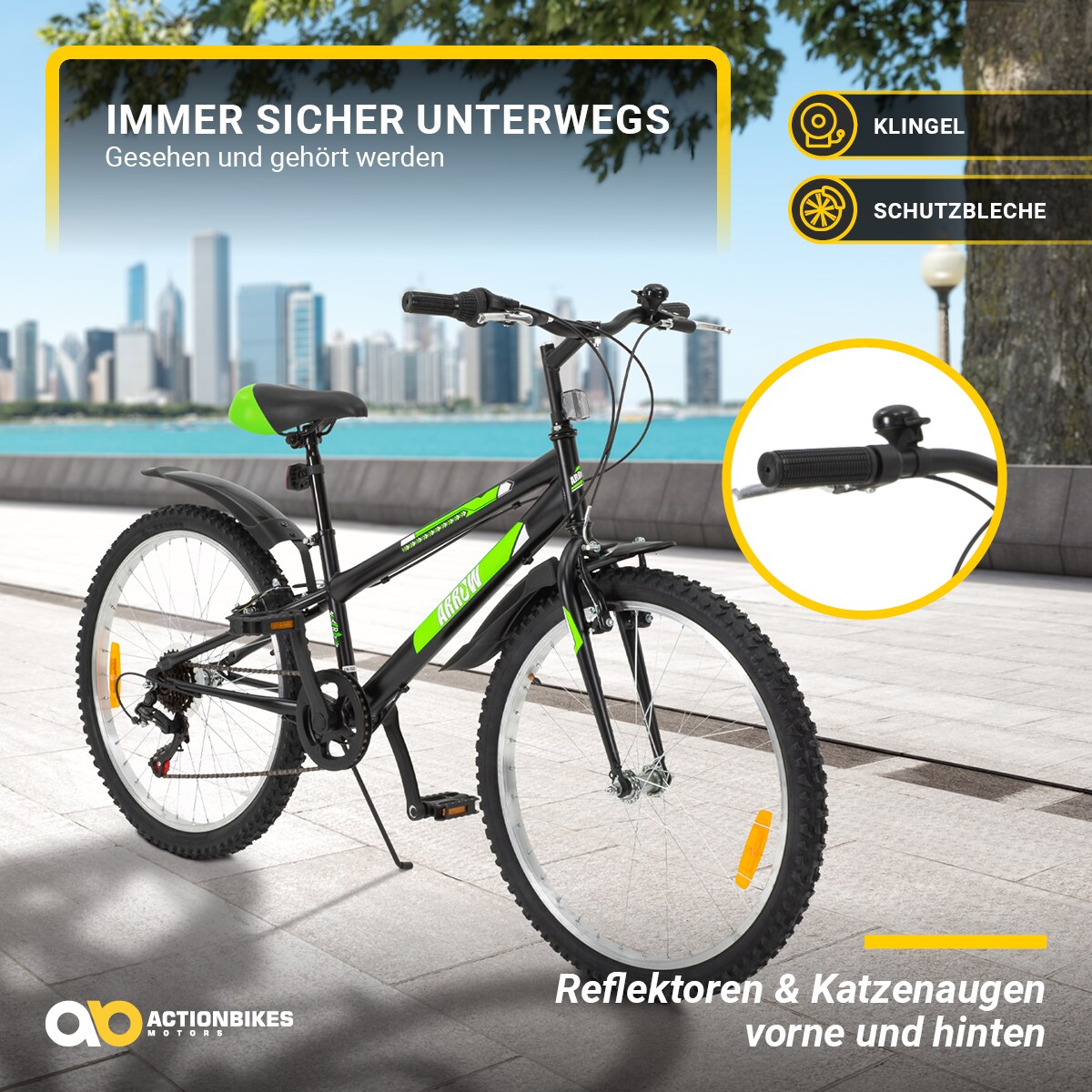 Actionbikes Kinderfahrrad Arrow 24 Zoll, Gangschaltung, V-Brake-Bremsen, verstellbar, Diamantrahmen