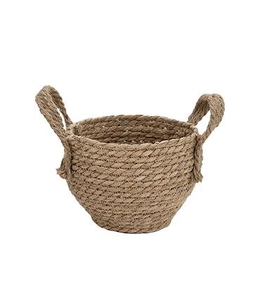 CACHE POT JONC TRESSE AVEC POIGNEES 25X18CM