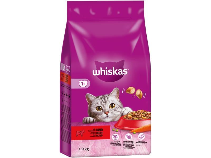 Whiskas Trockenfutter Rind Auswahl 1 , 1.9 kg Alleinfuttermittel für Katzen