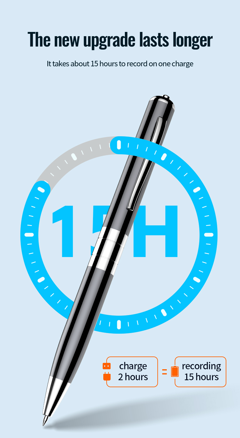 2in1 Sprachaufzeichnungs Stift Diktiergerät Digital Voice Recorder Kugelschreiber mit MP3 Wiedergabe / Kopfhörer / Micro SD Speicherkarte - Schwarz
