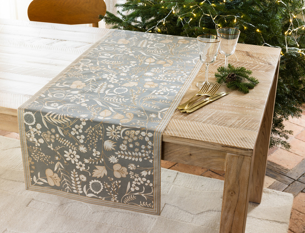 Chemin de table imprimé-D'or et de fleurs