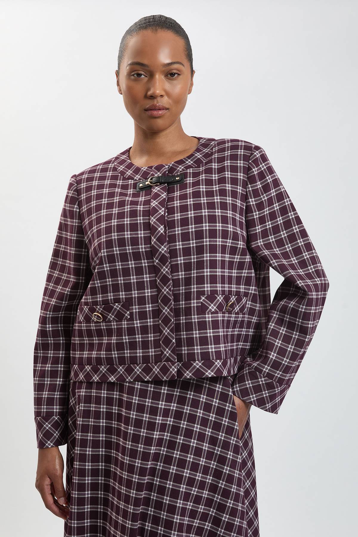 KarenMillen Veste Tailleur Grande Taille À Finitions Contrastées À Carreaux