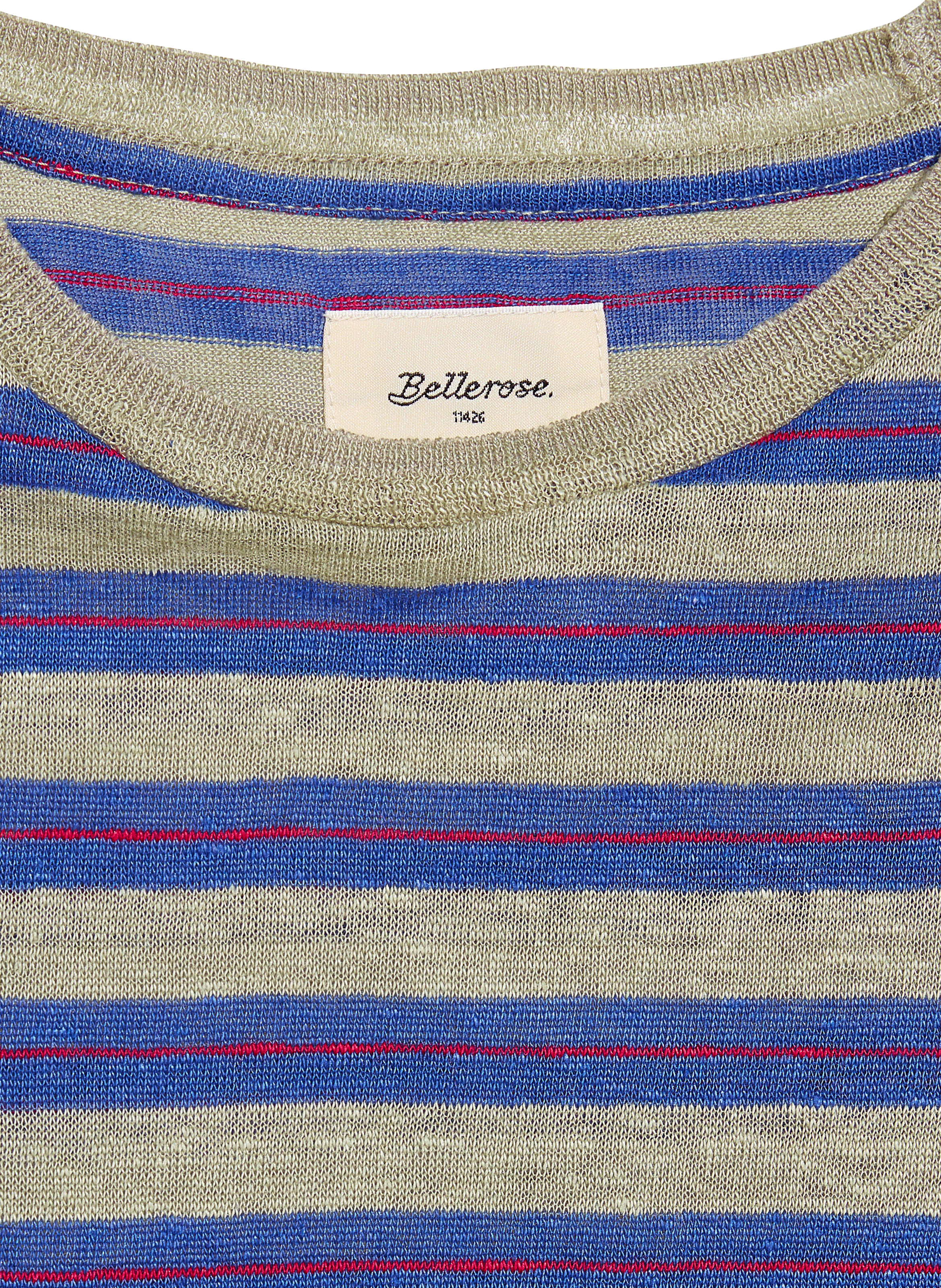 MOGO - Tee-shirt col rond rayé en lin| Bleu