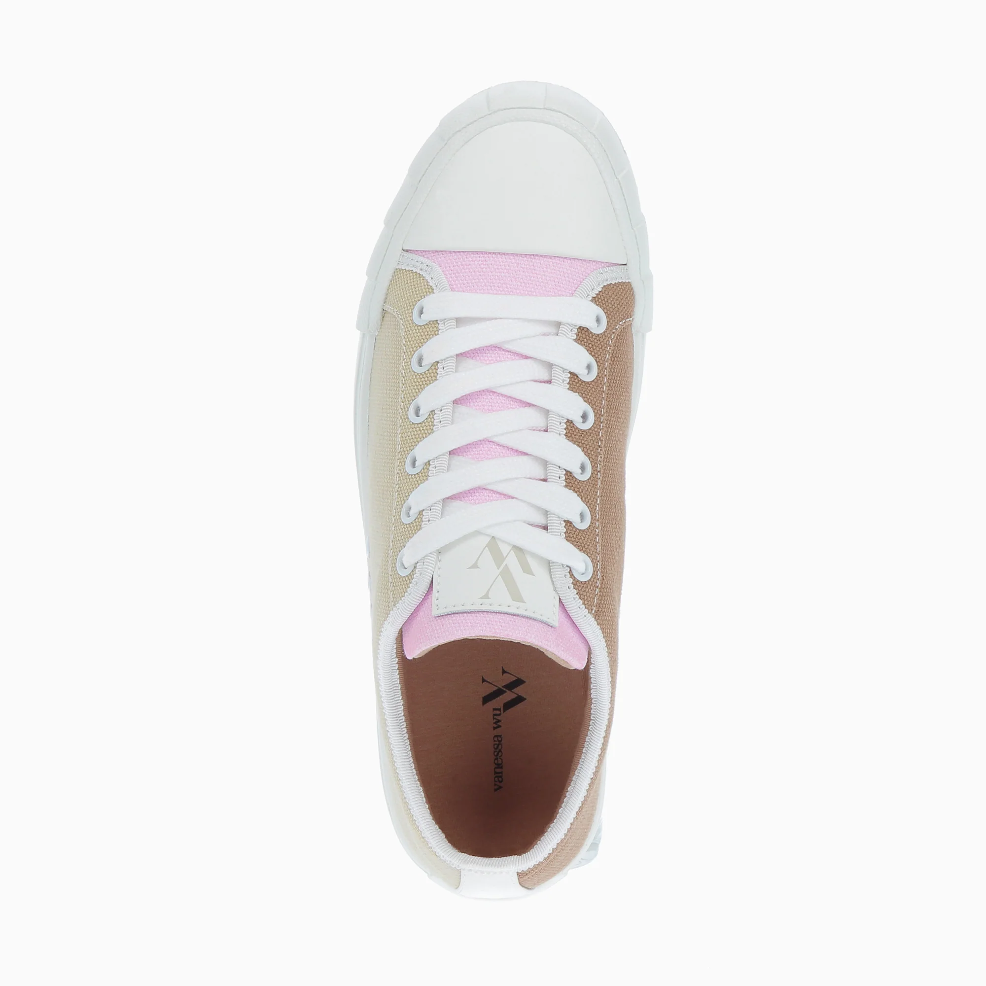 Sneakers-Baskets Maëve en tweed beige et rose